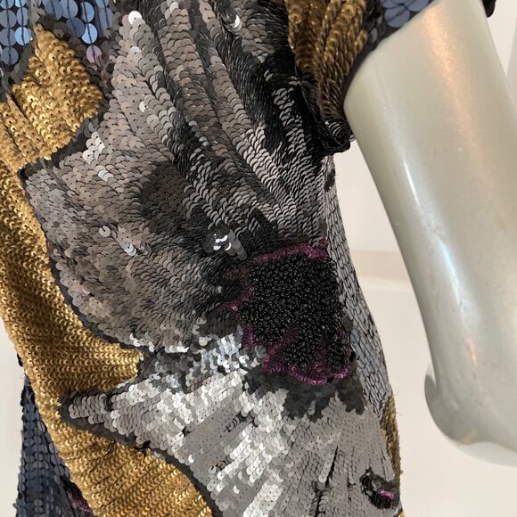 French Connection Navy Blue Gold Sequin Shift Mini Dress Cocktail Party Size 2 - Picture 8 of 15